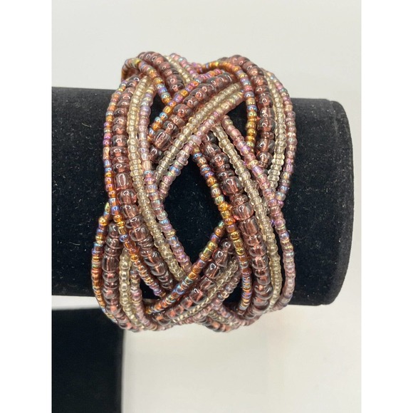Purple Colorful Beaded Open Cuff Braided Bracelet! - Picture 3 of 7